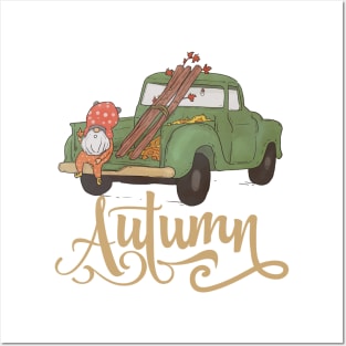 Cute Gnome In Autumn Vintage Car Gnomes Lover Posters and Art